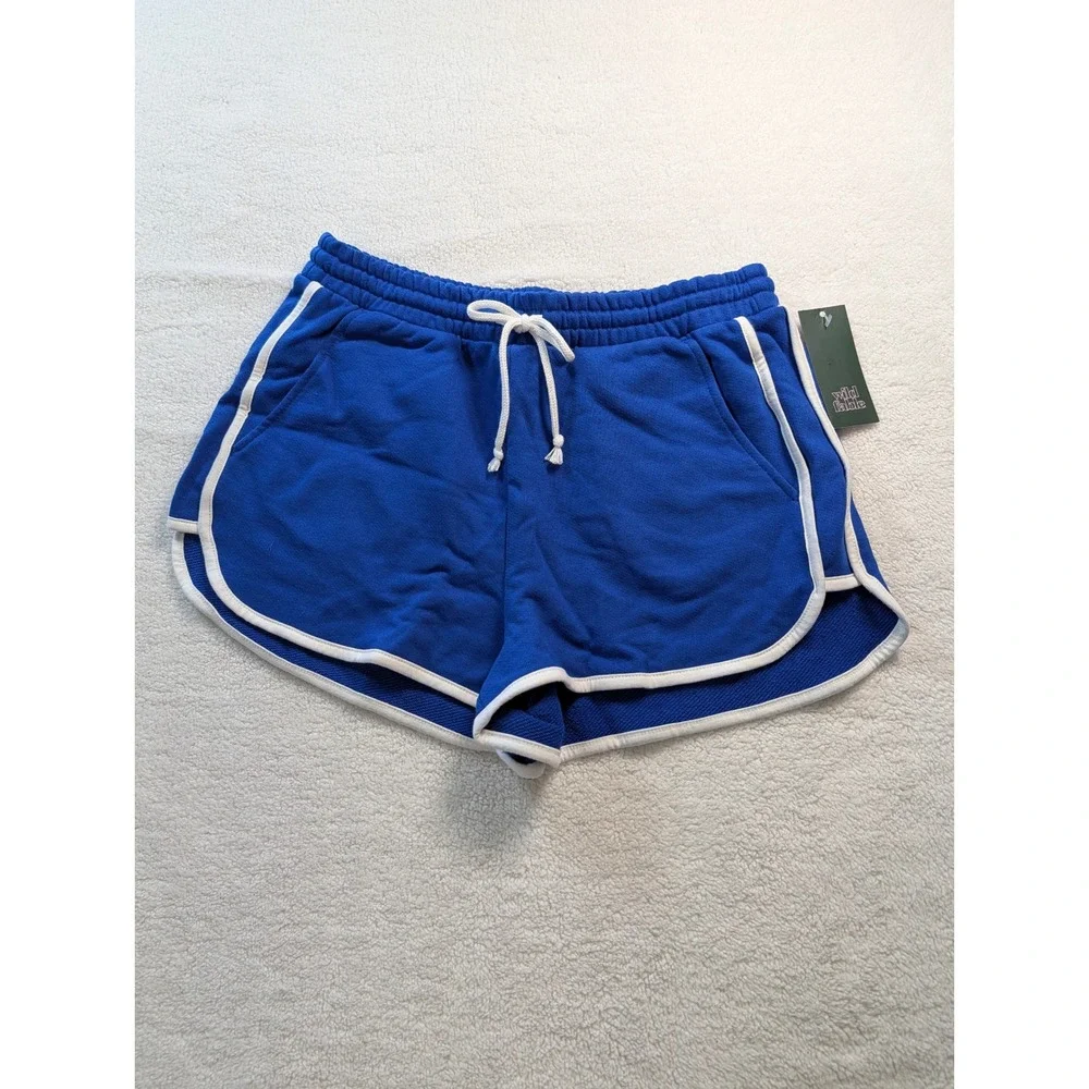 Wild Fable Womens Blue Dolphin Hem Athletic Shorts Drawstring Waist Pockets M